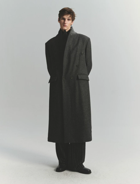 SageSalt Early Autumn Limited Edition Collection: Dark Gray Wool Double-Breasted Classic Chesterfield Coat 9013DG