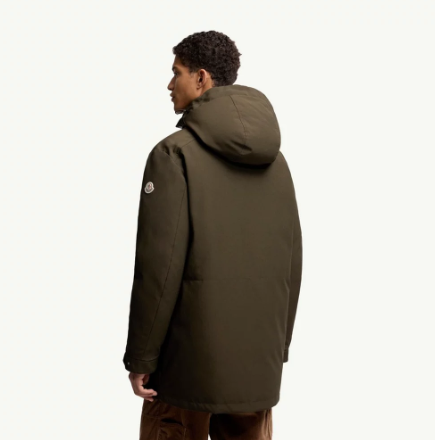 Moncler Men's Dark Green Polyester-Cotton Blend Mid-Length Hooded Down Jacket