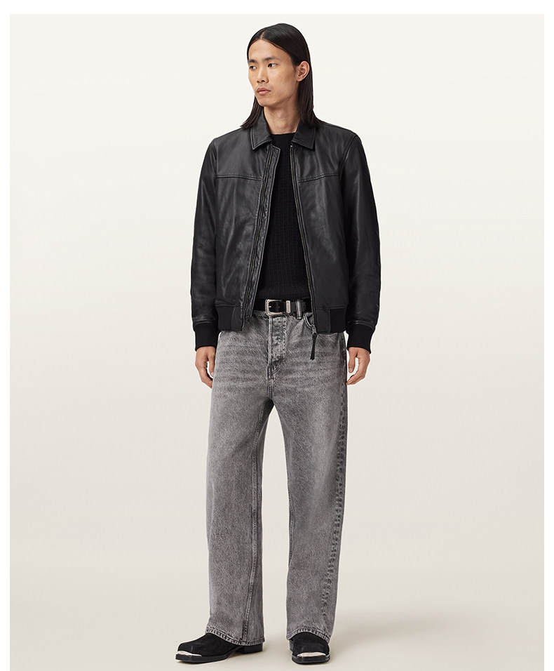 ALLSAINTS Men's Jersey Style Leather Jacket, Rashford Soft Genuine Leather Jacket, Spring 2026