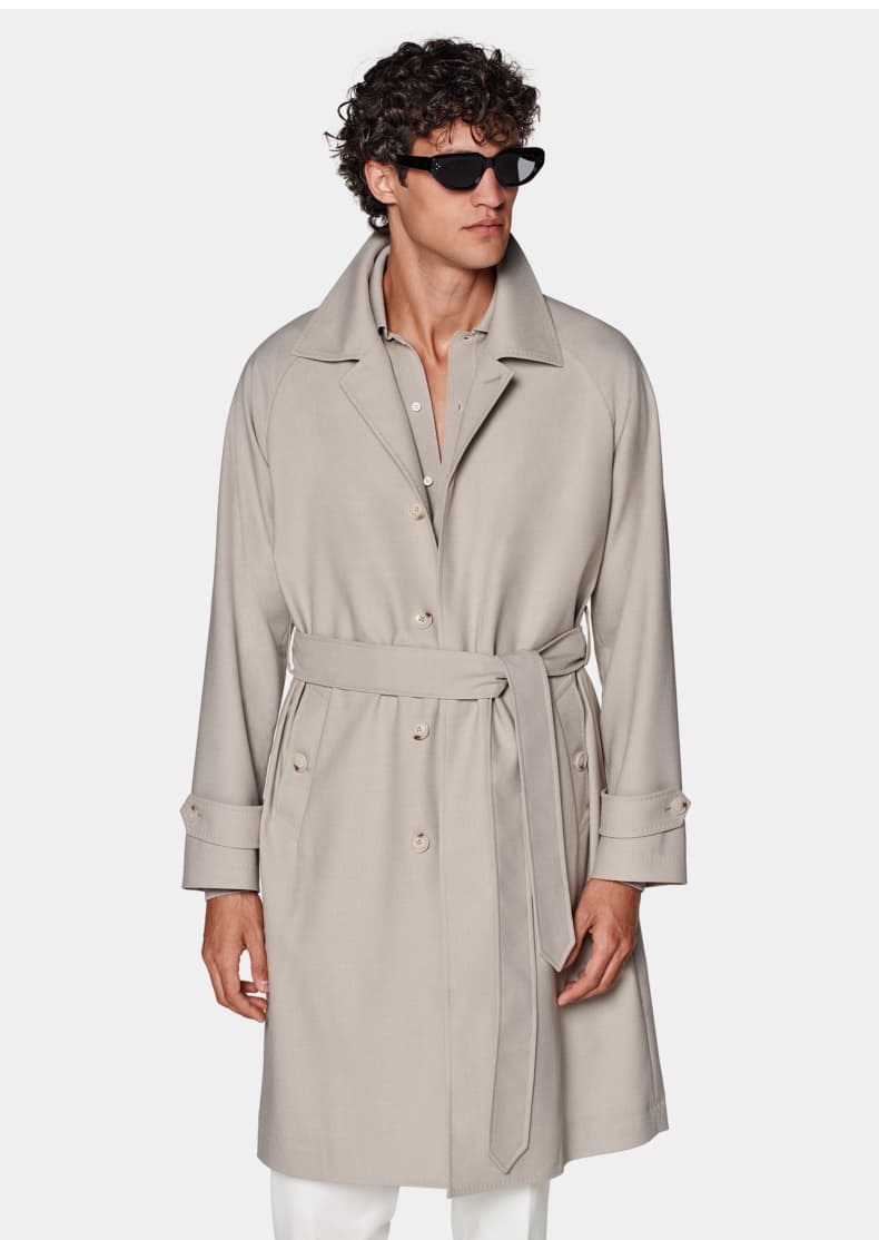 SUITSUPPLY grey-brown Traveller four-strand wool slim-fit trench coat
