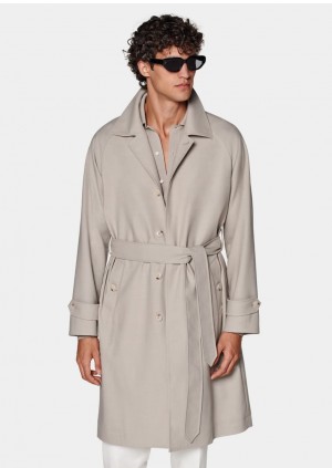 SUITSUPPLY grey-brown Traveller four-strand wool slim-fit trench coat